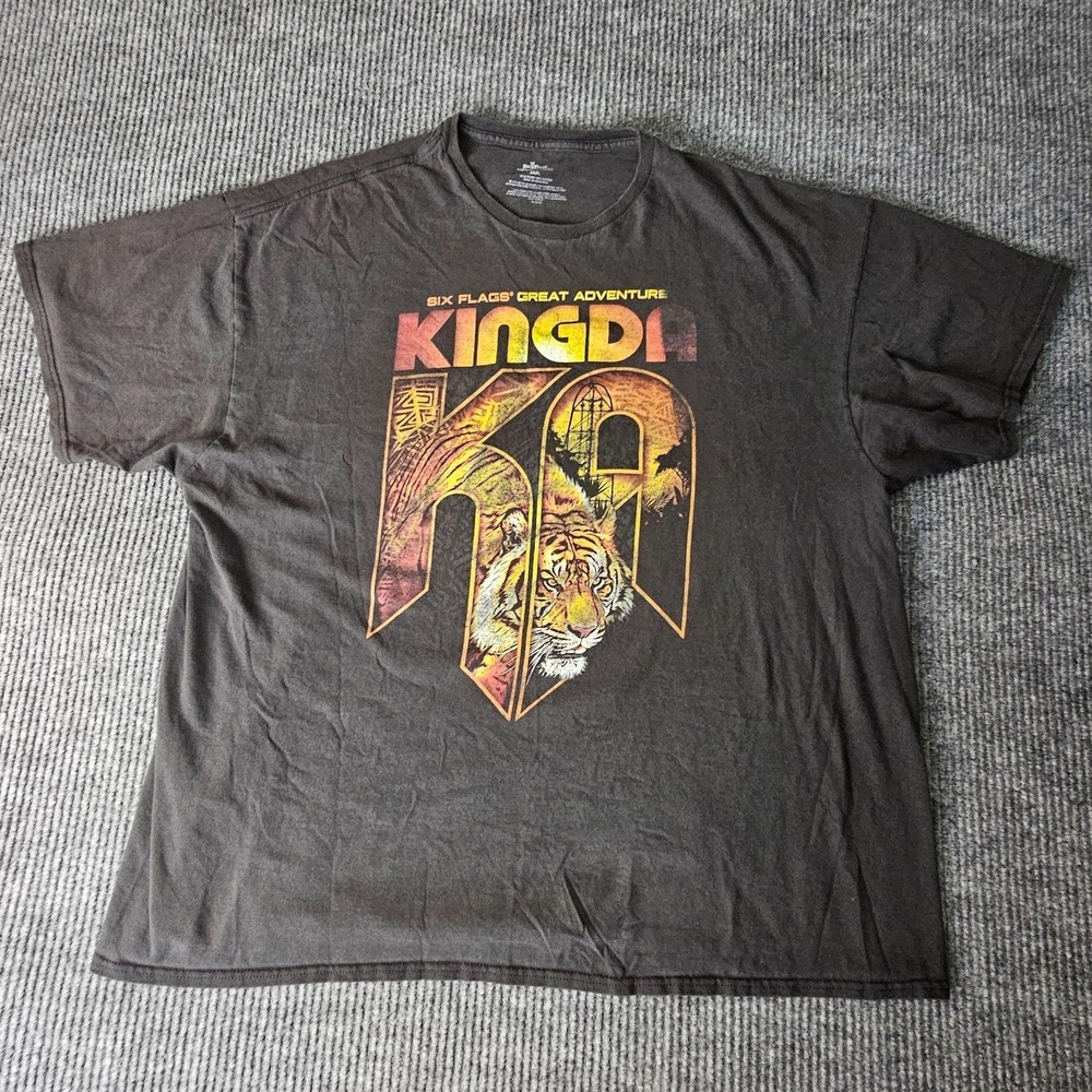 Vtg Six Flags Kingda Ka Shirt Mens 3XL Gray Tiger Roller Coaster Graphic Tee